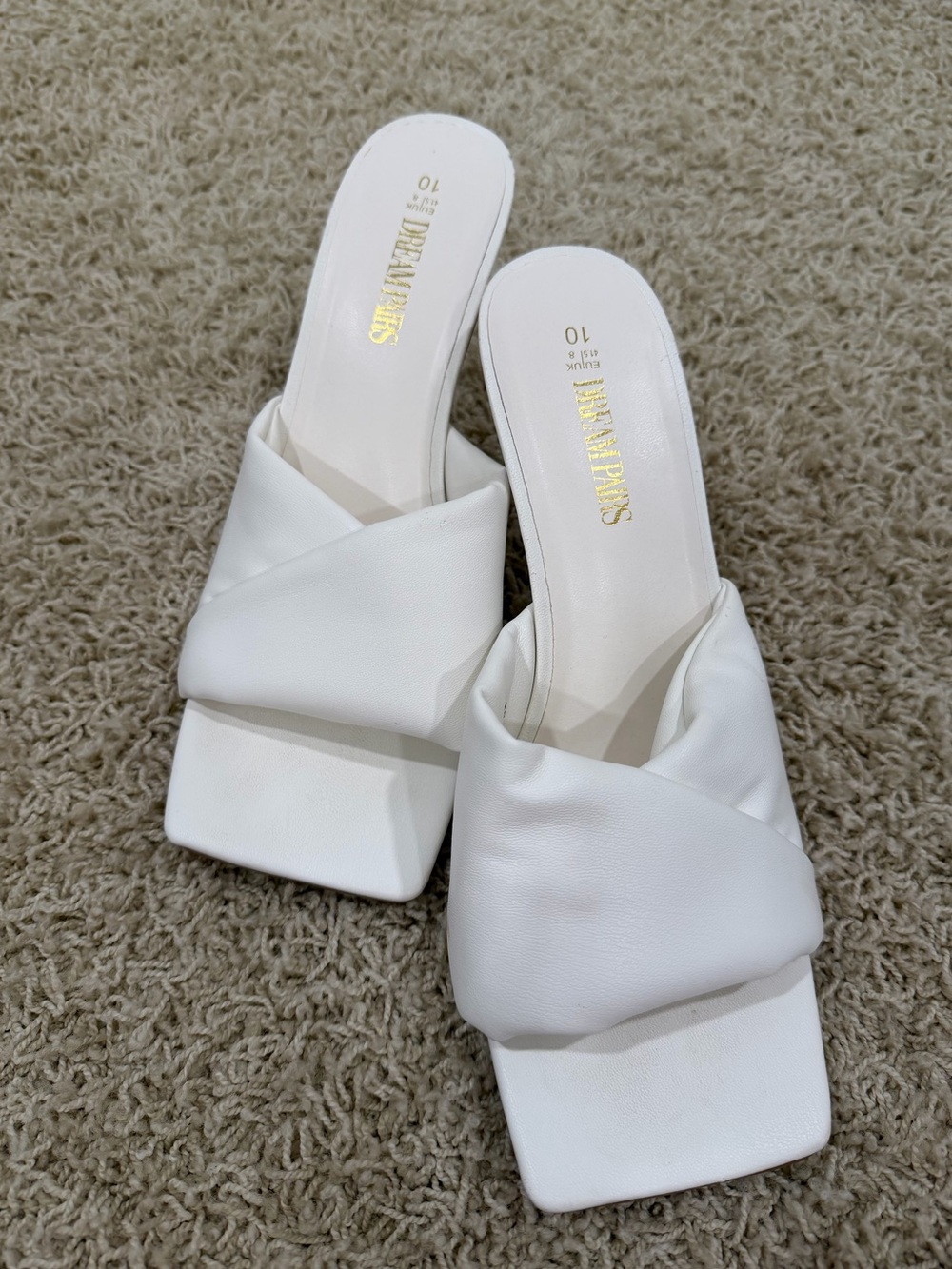 White Cross-Band Square-Toe Mules by Rampage Paris